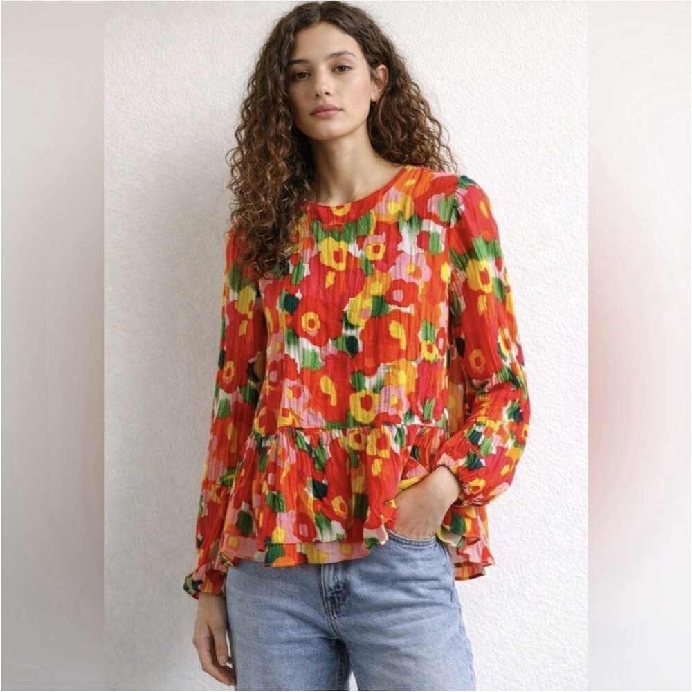 Pomander Place Tuckernuck Carlota Peplum Top Women XXXL Watercolor Colorful Bold